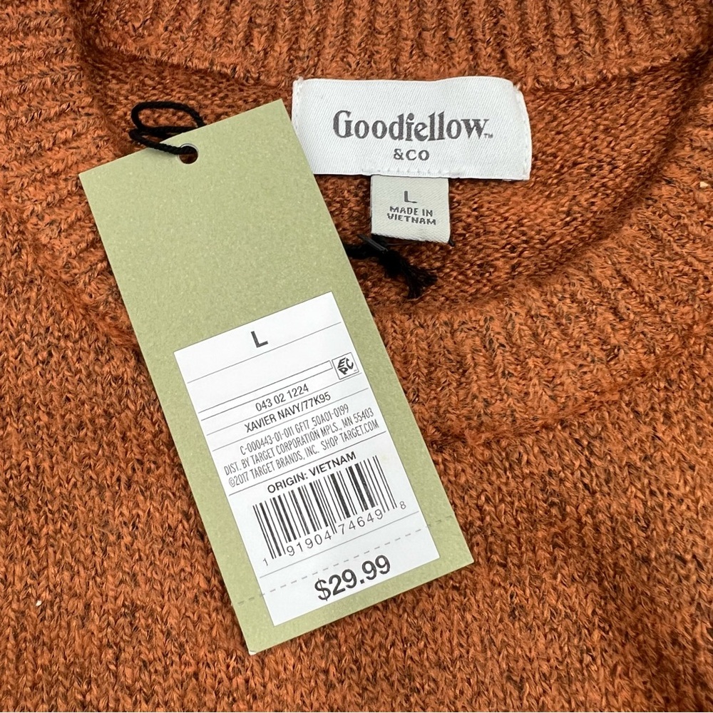 Men's Goodfellow navy and cognac crewneck sweater SZ L.‎  NWT - Picture 6 of 6